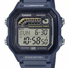 Casio Cyfrowy zegarek sportowy męski z serii WS1600H z kopertą i paskiem z żywicy, z baterią o żywotności 10 lat, stoperem, automatycznym kalendarzem i czasem światowym, WS-1600H-2AV, odpowiedni do noszenia na co dzień, prezent dla niego