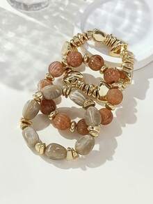 LADYCOCO Vòng tay hạt Acrylic nâu nhiều lớp cổ điển 3 chiếc, vòng tay vàng chip có thể biến đổi, dành cho nữ, cặp đôi, tiệc tùng, đeo hàng ngày - Bộ vòng tay cổ điển C - Xem 3