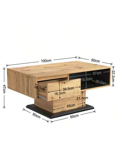 Grained Wood Coffee Tafel le Free Drawer, Storage Compartment, Rear Providing Double Sided Space. Desk, Living Room Table, Large view 5