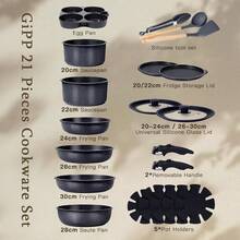 GiPP Pot Set With Removable Handle, 8/15/21-Piece Pan Set With Ceramic Non-Stick Coating,Detachable Handle, With Frying Pans, Saucepans Induction Cooking Pot Set, For All Types Of Cookers - Dark Grey - View 11