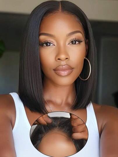 Bob Glueless Wigs Human Hair Wig Pre Plucked Pre Cut 180%Density Wear And Go Glueless Wig 4x4 HD Straight Lace Closure Bob Wigs For Women.