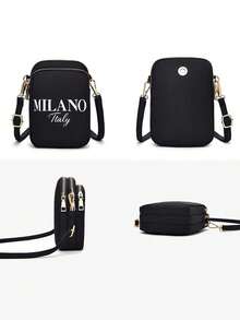 1pc Fashion Black Casual Mini Handbag With "Milano" Text & Pattern, Featuring Phone Pouch, Coin Purse, Women's Crossbody Phone Bag, Shoulder Bag, Wallet, Lightweight & Odorless Polyester Travel Bag - Multicolor - View 2