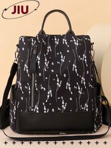 女士防盗印花休闲尼龙双肩包；多功能时尚日常包；多口袋轻便旅行包；大容量简约学生双肩包；便捷通勤包，适合学生、护士、教师、商务人士、旅行、通勤、购物、办公、约会、徒步、训练、工作、生日礼物、节日礼物 - 彩色 - 查看 15