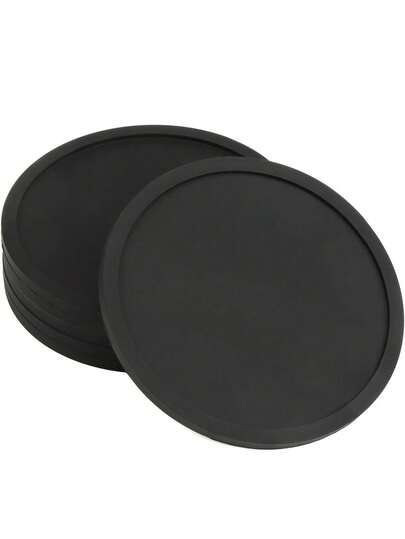 Coasters Set Of 2/12, Round Black Silicone Coasters, Non-Slip Coasters For Coffee, Beer, Wine Glasses, Bottles, Home And Bar - Coffee Table Accessories