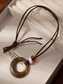 1 buc colier cu pandantiv cerc geometric vintage, lanț lung pentru pulover inspirat de Zen, pandantiv rotund cu amuletă în stil chinezesc de înaltă calitate, lungime reglabilă, purtare zilnică pentru femei, toamnă/iarnă