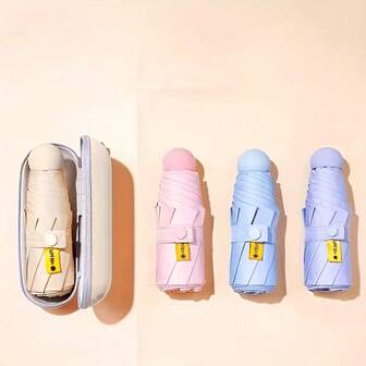 1pc Reinforced Windproof & Waterproof Compact Folding Umbrella, Lightweight & Mini Capsule Pocket Umbrella