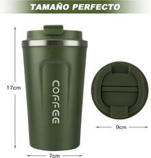 Taza de Café Térmica de Acero Inoxidable 304-18 oz/510ml para Bebidas Frías y Calientes, Tapa Hermética, Ideal para Oficina, Auto y Parque - Mantiene Temperatura (Negro) - verde - Ver 3
