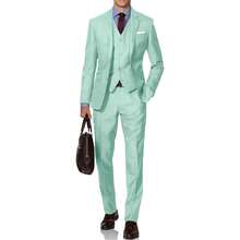 Mens Solid Two - Button Slim Fit 3 - Piece Suit Set For Wedding And Formal Business: Blazer, Vest, Pants - 薄荷綠 - 查看 5