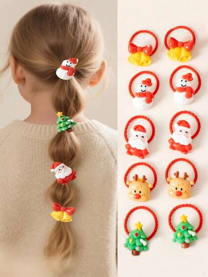 10pcs/Set Fashionable Christmas Hair Scrunchies, Cute Cartoon Christmas Bow Hair Ties, Simple Hair Elastics, Suitable For Girls Christmas Hairstyles, Best Gift For Girls ,Beauty ,Ponytail Holders ,Hair Rubber Bands ,Hair Rope