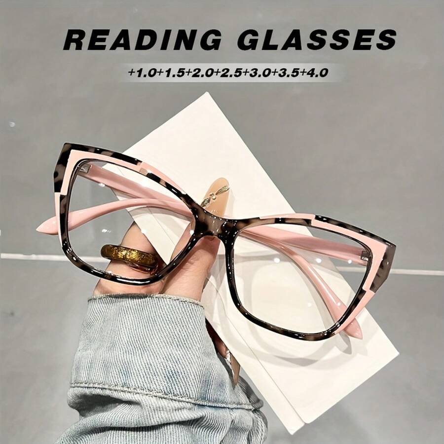 Fashion Cat Eye Reading Glasses Elegant Color Block Frame Women's  Reading Glasses Elderly Reading Needle Threading +1.0 To +4.0 - Pink - View 1