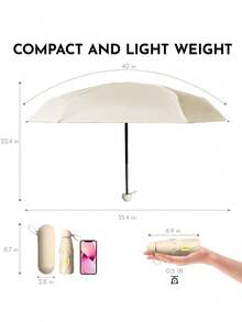 Guarda-chuva Mini 8ribs Travel Essentials para Bolsa com Estojo: Pequeno, Compacto, com Proteção UV, Leve, de Bolso, Abertura e Fechamento Manual, Ideal para Mulheres, Crianças e Homens, Cabe em Bolsas e Mochilas. - Bege - Ver 4