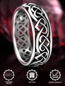 1pc S925 Sterling Silver Celtic Knot Heart Wrapped Ring, S925 Silver Braided Ring, Couple's Talisman For Valentine's Day, Casual & Commute Wear Niche Accessory