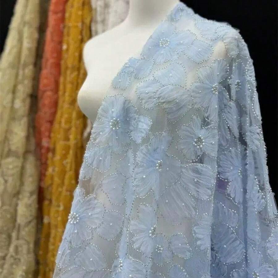 3D Floral Pearl Sequin Embroidered Fabric - Luxurious Shining Handmade Material, Suitable For Dresses And Shirts, Exquisite Design Integrates Delicate Craftsmanship, Elegant Texture Shows Fully, Exclusive Designer Customization, Multiple Colors Available For Matching Different Styles, Fashionable Accessories Versatile, Superior Craftsmanship Ensures Quality, Complex Embroidery Highlights Details