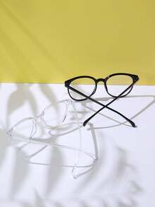 1 par de gafas de moda ovaladas negras sin graduación para mujer, adecuadas para uso diario en la oficina y la universidad, accesorios de lentes transparentes para computadora, juegos, TV y teléfono móvil - Negro - Ver 6