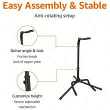 1/2 piezas Soporte plegable ajustable para guitarra | Guitarra eléctrica, bajo y guitarra bajo, estante vertical para guitarra, soporte de instrumento conveniente, estante de exhibición de guitarra, accesorios de guitarra, accesorios de instrumentos, para violín, instrumentos de cuerda y actuaciones al aire libre - Multicolor - Ver 8