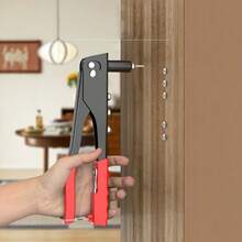 Handheld Black And Red Rivet Gun, 1-Piece | Manual DIY Tool For Fastening Metal, Leather, And Furniture - Black and Red - View 5