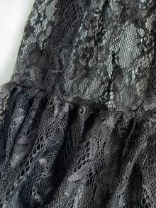 Chân váy ren jacquard dáng rộng cạp cao cỡ lớn dành cho nữ, phù hợp đi làm và mặc hàng ngày, màu đen mùa hè. - màu đen - Xem 8