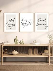 Bộ 3 tranh trang trí tường phòng ngủ phong cách tối giản hiện đại, tông màu trung tính, câu nói ý nghĩa trước giờ đi ngủ, họa tiết cặp đôi màu be, tranh không khung. - Nhiều màu - Xem 15