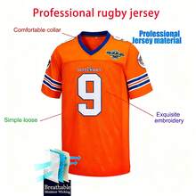 Kekambas Bobby Boucher #9 The Waterboy Adam Sandler Movie Mud Dogs Bourbon Bowl Football Jersey Elastic Fabric -Delicate Embroidery Retro Sports Style, Fashionable Casual, Suitable For Rugby And Leisure Themed Activities Rugby Jersey - Orange - View 3
