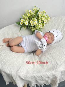 50cm Lifelike Reborn Baby Doll, Handpainted 3D Skin, 20 Inch Realistic Newborn (Soft Vinyl Limbs, Cloth Body), Cute Bedtime Toy, Birthday Gift For Children 3+ Years Old (Some Accessories Randomly Shipped) - White - View 3