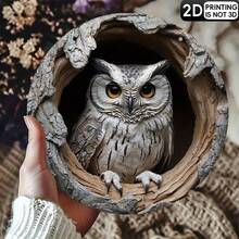 Druk płaski 2D, drewniana tabliczka z wizerunkiem rodziny sów w skali 1/400, 7,87″ x 7,87″, drewniana sztuka ścienna z otworami, nowoczesna dekoracja wnętrz na werandy, do kawiarni, na wejścia, do kuchni, sypialni, na prezenty dla przyjaciół i na święta, do jadalni, do kuchni