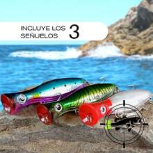 TACTICAL FISHING 3 Señuelos Popper de 43g (1.5oz) - Pack con 3 curricanes de Pesca Superficial Pesados para lances Largos.Pesca en Agua Salada y Agua Dulce: Mar, Playa, Rocas, Ríos y más. - 1 - Ver 7