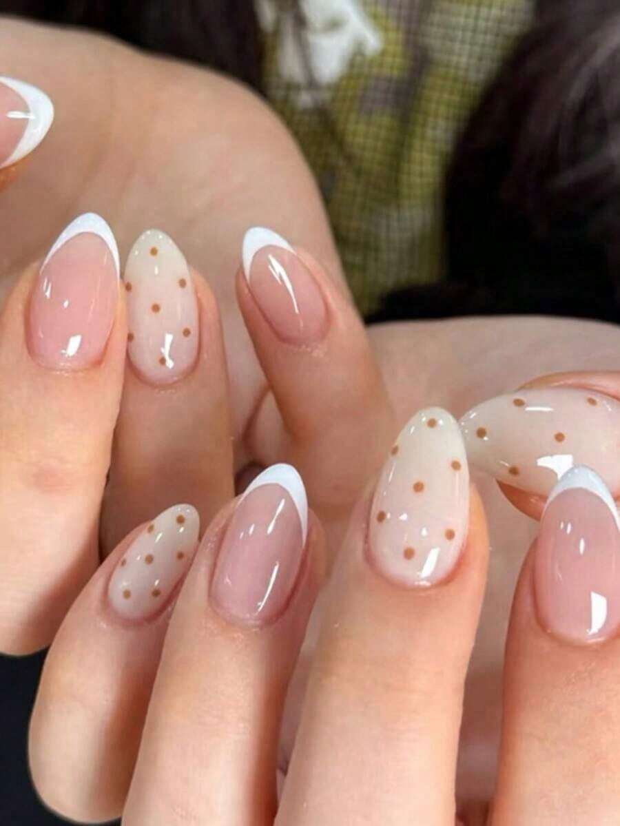 24pcs Nails Press On White Polka Dots False Nails Short Fake Nails Almond Shape Press On Nails Manicure Set Includes 1sheet Adhesive Tabs & 1pc Mini File Perfect For Everyday Wear, Elegant & Fashion Fairy Accessories, Nails Press On, Christmas & New Year Nails, For Holiday, Party, , Christmas Decoration Nails - 多色 4 - 查看 1