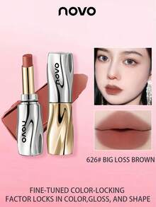 NOVO Lápiz labial con acabado satinado, a prueba de agua, sudor y transferencia que no mancha las tazas. Proporciona un color rico, ilumina el cutis sin sentirse pesado. Adecuado para uso diario, fiestas, ir al trabajo, estudiantes y looks sin maquillaje.