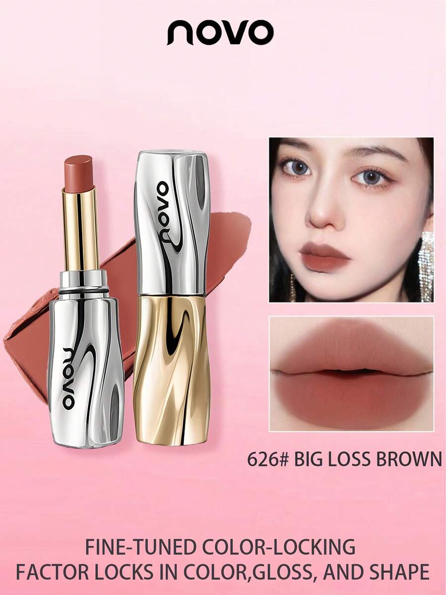 NOVO Lápiz labial con acabado satinado, a prueba de agua, sudor y transferencia que no mancha las tazas. Proporciona un color rico, ilumina el cutis sin sentirse pesado. Adecuado para uso diario, fiestas, ir al trabajo, estudiantes y looks sin maquillaje.