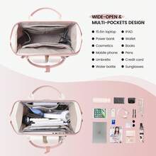 LOVEVOOK Laptop Backpack For Women,15.6 Inch Work Teacher Nurse Bag,Business Computer Backpack Purse With,Stylish Casual Daypack For Travel - Màu be + hồng - Xem 3