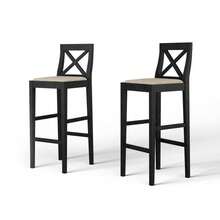 Bar Chair Counter Height Stool With Backrest, Padded Seat & Footrest, Wood Kitchen Island Chair, Vintage Dining Room Chair For Home, Pub,Black - 黑色 - 查看 12
