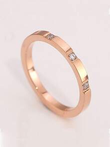 1pc 18K Gold Plated Shiny Square Diamond Ring, Stainless Steel Waterproof & Fade Resistant, Suitable For Daily Wear, Party, Mother's Day Gift