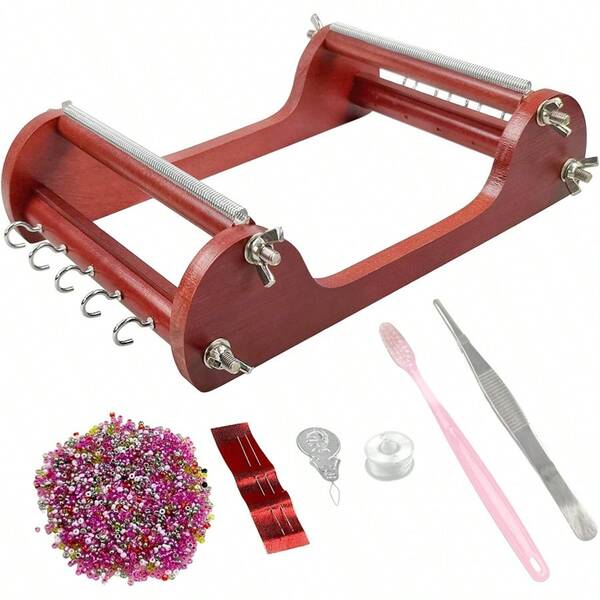 طقم نول خرز خشبي لصنع المجوهرات، يشمل الملقط والفرشاة والخرز لصنع أساور وقلائد وأحزمة DIY