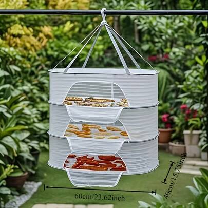 1 Piece 2/3-Layer Foldable Storage Basket With Mesh Cover - Lightweight And Durable Polyester Fiber Space-Saving Storage Container, Suitable For Flower Buds, Fruits, Hydroponic Flowers, Vegetables, And Fish Drying Rack. Multi-Compartment Design, Can Store Snacks, Cookies, Nuts, Home Decoration And Storage Basket, Outdoor Clothes Drying Rack, Multi-Functional Decorative Shelf, Clothes Drying Rack.