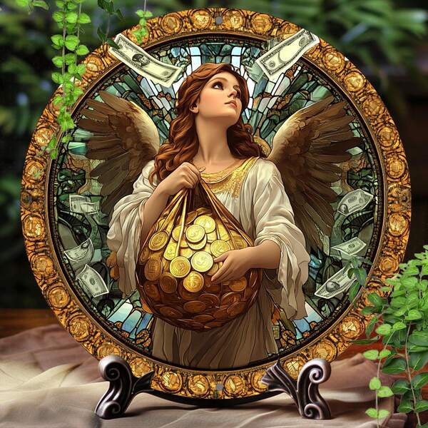 Charming Angel Girl Vintage Aluminum Wall Art - 8x8 Inch Round Metal Sign For Home, Office, Bar & Kitchen Decor - Perfect Gift For Christmas & Special Occasions.