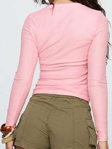 Women's Spring Fall Floral Tops Long Sleeve Round Neck Slim Fit Blouse For Party - Pink - View 8