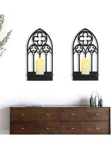 Gotische Wandleuchter Wanddekoration, schwarze Gothic Dekoration Bogenkirchenwand, gotische Wandlampe und Wanddekoration - Schwarze gotische Bogenkirchenwandkunst, Gothic Heimdekoration für Wohnzimmer, Küche und Esszimmer