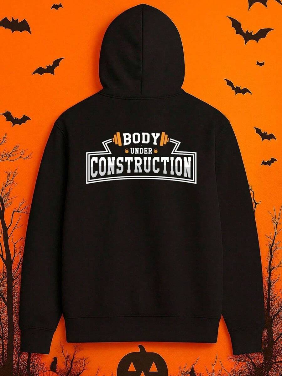 Sudadera con capucha divertida con gráfico del sitio para hombres - Sudadera casual de manga larga negra con estampado de volquete y bulldozer, ropa de abrigo cálida de invierno para atuendo casual de hombres, suéter, chándal, pantalón de chándal, otoño, sudaderas de otoño, ropa de hombre de otoño, ropa de calle, Halloween, sudaderas de hombres, ropa Y2k, sudadera de Jesús, Día de Acción de Gracias, Pesadilla antes de Navidad, Navidad - Negro - Ver 1