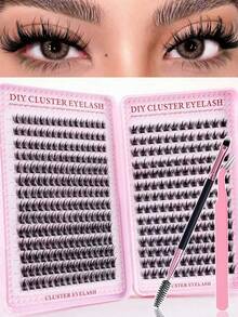 392240/144pcs Cluster False Eyelashes, High Volume D-Curl, DIY Lash Extension, Natural & Thick, Delicate & Lightweight, Super Soft, Reusable, Single Lash Segment Eyelash Extension Kit, Suitable For Travel, Daily Wear (Beginner Friendly), Wedding, Date, Party, Holiday, Also Great As Christmas/Halloween/Gift Eyelash Set - Black - View 12