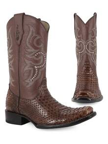 Bota Vaquera Para Caballero Autentico Piton en Cuero Genuino Alta Costura Diseño Cómodo Plantilla Acolchada Suela Antideslizante Resistente Ideal Para Montar y Uso Diario Moda Masculina - Marrón Mocha - Ver 6