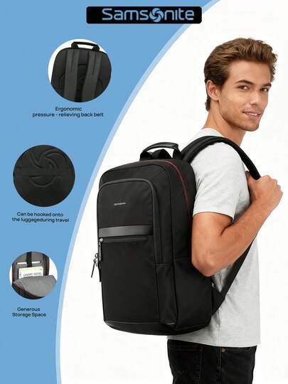 Samsonite 664*09127 Laptop Backpack Minimalist Design Water-Repellent And Wear-Resistant Fabric Multifunctional Storage Compartments Trolley Socket Design Ideal Companion For Commuting And Travel Black