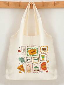 1 Pc  Luke's  Pattern Tote Bag Literature Shoulder Bag Illustration Girl Book Bag Travel Harajuku Handbag Gift For Her, Travel Gift For Man Woman Halloween  Gift For Her, Tv