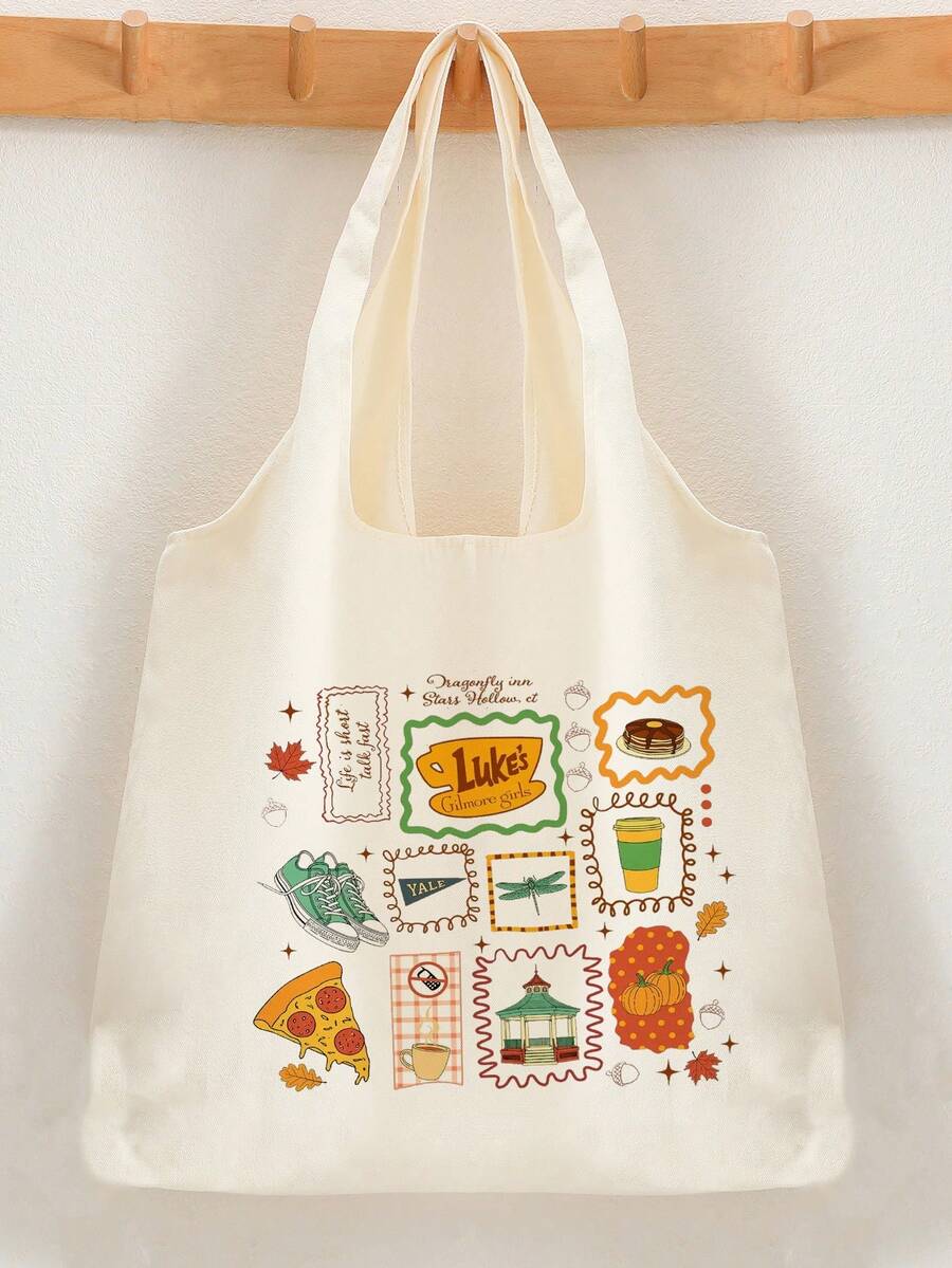 1 Pc  Luke's  Pattern Tote Bag Literature Shoulder Bag Illustration Girl Book Bag Travel Harajuku Handbag Gift For Her, Travel Gift For Man Woman Halloween  Gift For Her, Tv