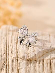 1 件蝴蝶锆石耳钉，精致百搭的简约耳环穿孔珠宝，316L 不锈钢螺丝柱圆球，多种款式可选 - 帶鑽星星吊墜款-銀色 - 查看 3