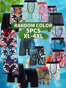Random 5PCS Men's Printed Long Boxer Fashion Briefs 1XL-4XL