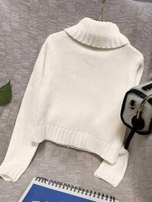 Women's High Collar Sweater Cardigan With Large Zipper And Multiple Buttons, Stylish Design