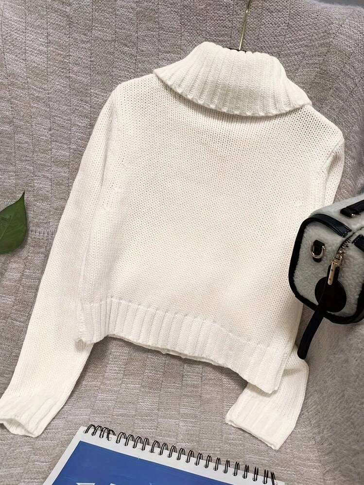 Cárdigan de mujer con cuello alto, cremallera grande y múltiples botones, diseño elegante - Blanco - Añade 4