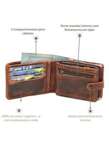 Carteira de Couro Legítimo Grande Masculina Porta Documentos e Cartões Rg Cnh - Caramelo - Visão 3