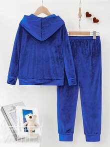 Women's Plus Size Solid Color Elegant Casual Hooded Sweatshirt 2-Piece Set Spring - Royal Blue - View 2