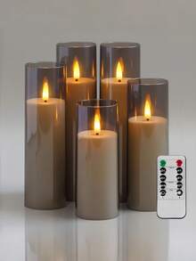 2pcs/3pcs/5pcs Flameless Candles With Remote Control, For Wedding, Home Decor, Table Centerpiece, Proposal, Christmas, Party Decoration - Grey - View 2